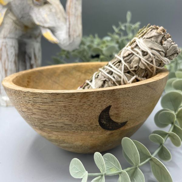 Bol en Bois pour Fumigation et Offrandes Rituelles - Trois Lunes - 13x7cm