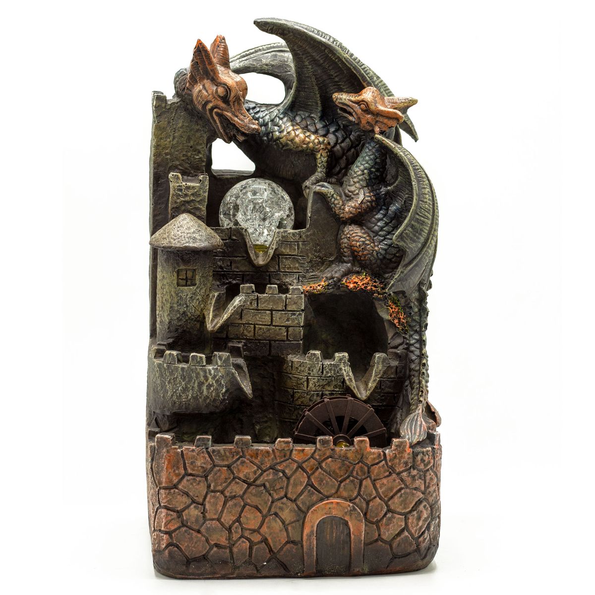 Fonte de água para interior - Dragões, bola de cristal e roda de água 35 cm