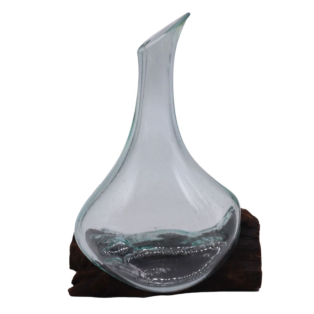 Mini jarra de vidro fundido em madeira 20 cm