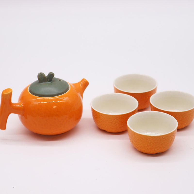 Set de Théière Orange - Pot & Quatre Tasses