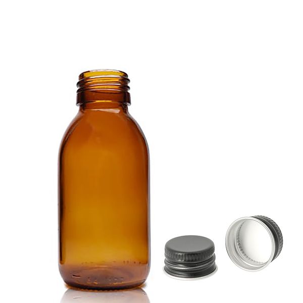 Jantarna Staklena Farmaceutska Boca s Aluminijskim Crnim Čepom 100ml