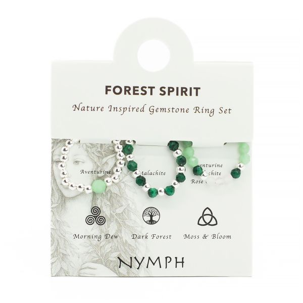 Conjunto de anillos con gema de espíritu ninfa - Espíritu del Bosque