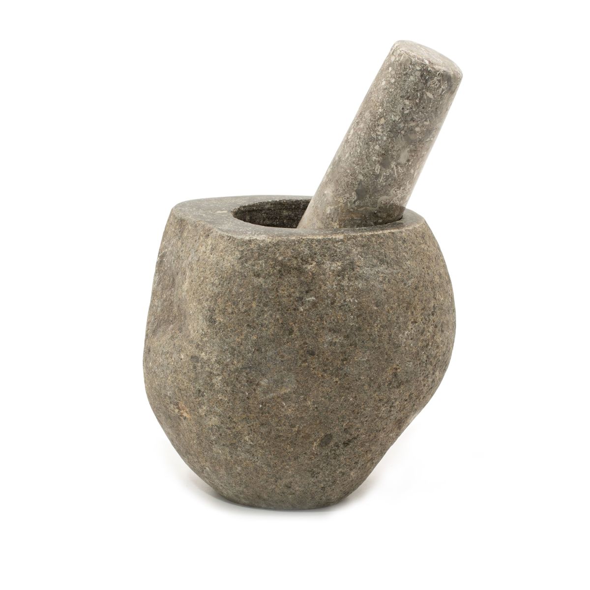 Almofariz e pilão decorativos de pedra de rio natural - Médio (aprox. 12x8 cm)