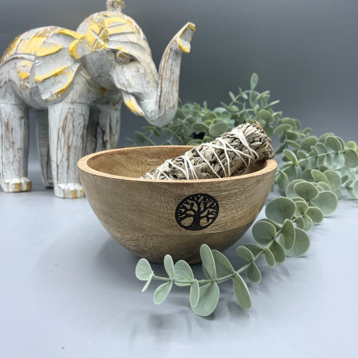 Taça de madeira para oferendas e rituais - Árvore da Vida - 13x7 cm