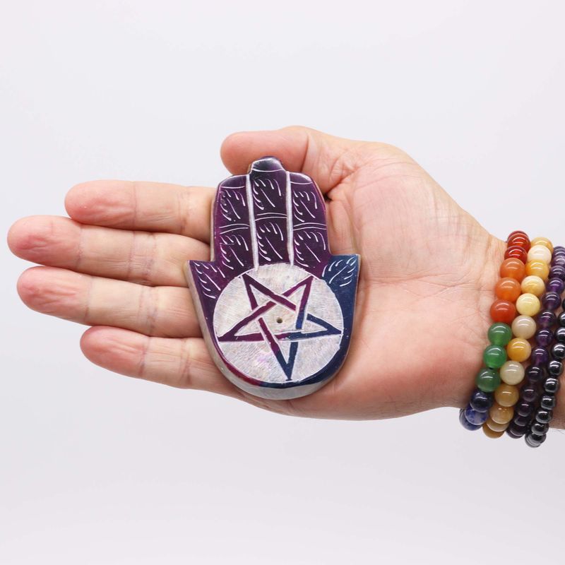 Porte-encens en pierre à savon Hamsa 9x6 cm - Pentagone