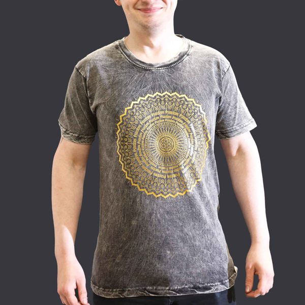 T-shirt Efeito Lavagem - Mandala - Cinzento Escuro