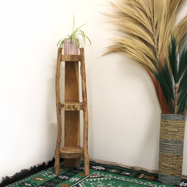 Meuble d'angle en Teck Naturel 3 étagères - 90cm de hauteur