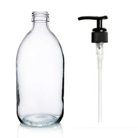 Sticlă pentru Medicamente din Sticlă Transparentă de 500 ml cu Pompă din Plastic Negru