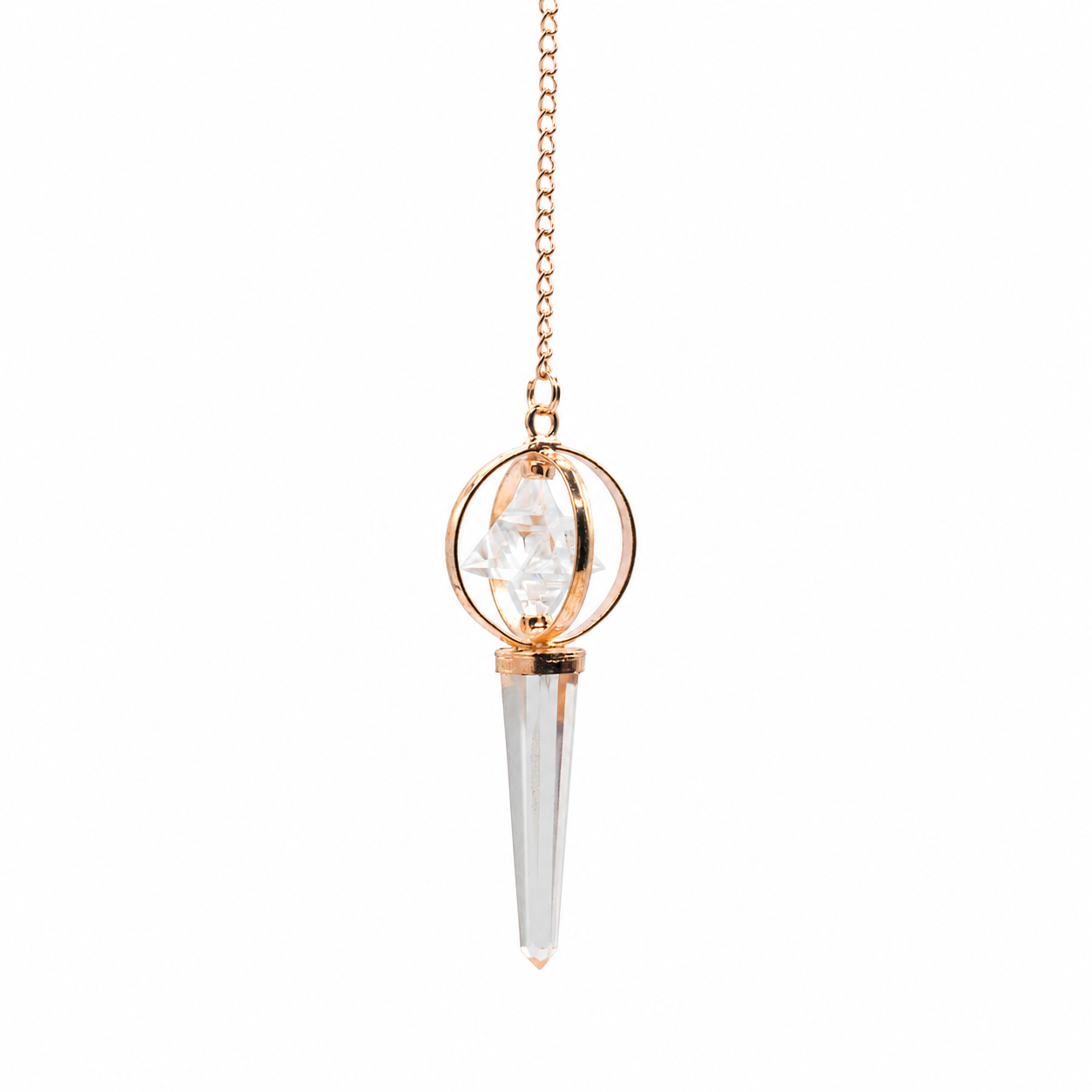 Stellar Gateway - Two Piece Spinning Merkaba Star in Copper Pendulum -  Clear Quartz