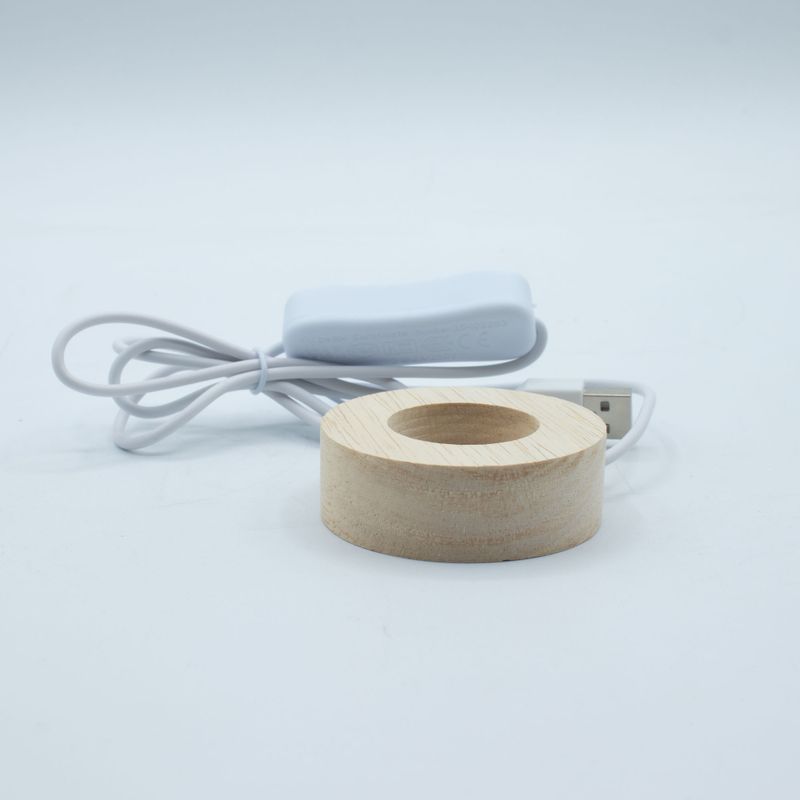 6cm Round Wooden USB LED Stand - Cool/Warm/Daylight
