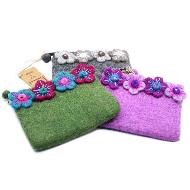 Pochette en feutre naturel (asst) - Quatre Fleurs