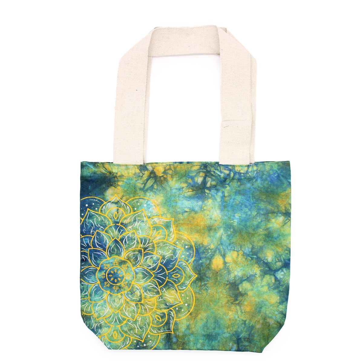 Sacos de Algodão "Tie dye" (170g) - 38x42x12cm - Mandala - Verde e Azul - Alça Natural