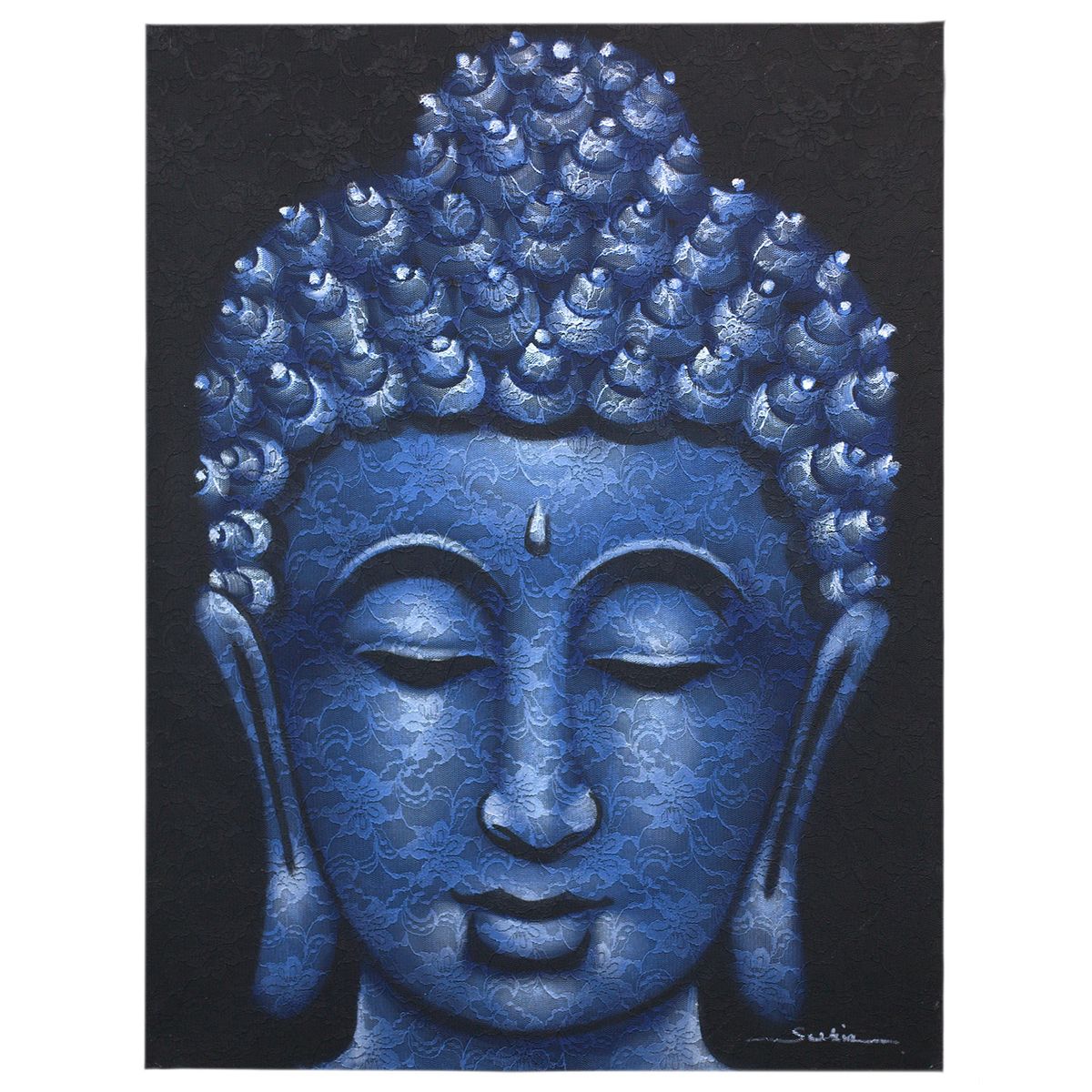 Quadro de Buda - Detalhe de brocado em azul
