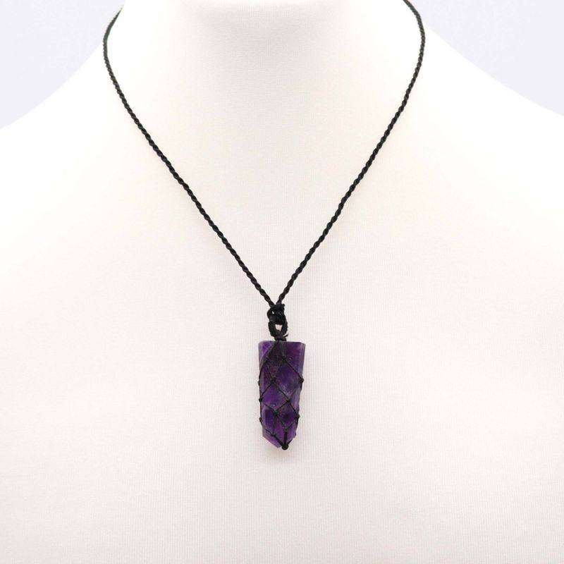 Laced Gemstone Flat Point Pendant - Amethyst