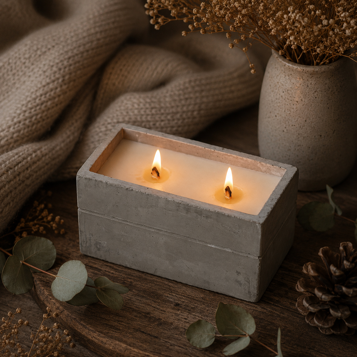 Concrete Wooden Wick Candle