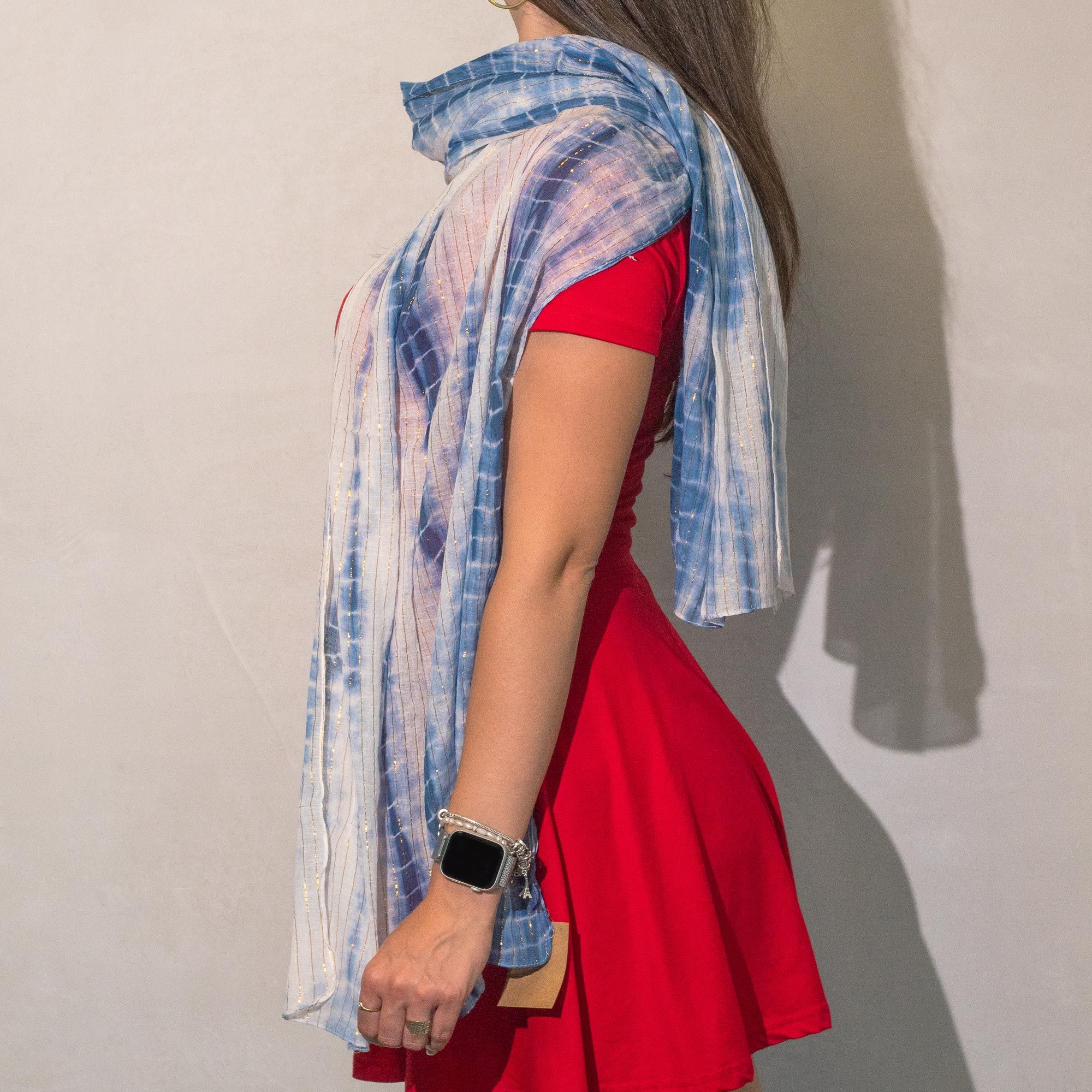 Bufanda de fiesta Sari Nomad Brillante – Azul oscuro (180×50 cm)