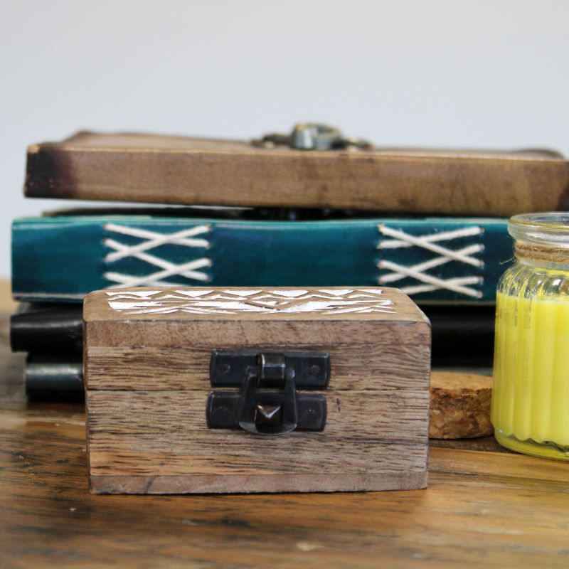 Boite en Bois Blanchi - Petit - Design Aztèque