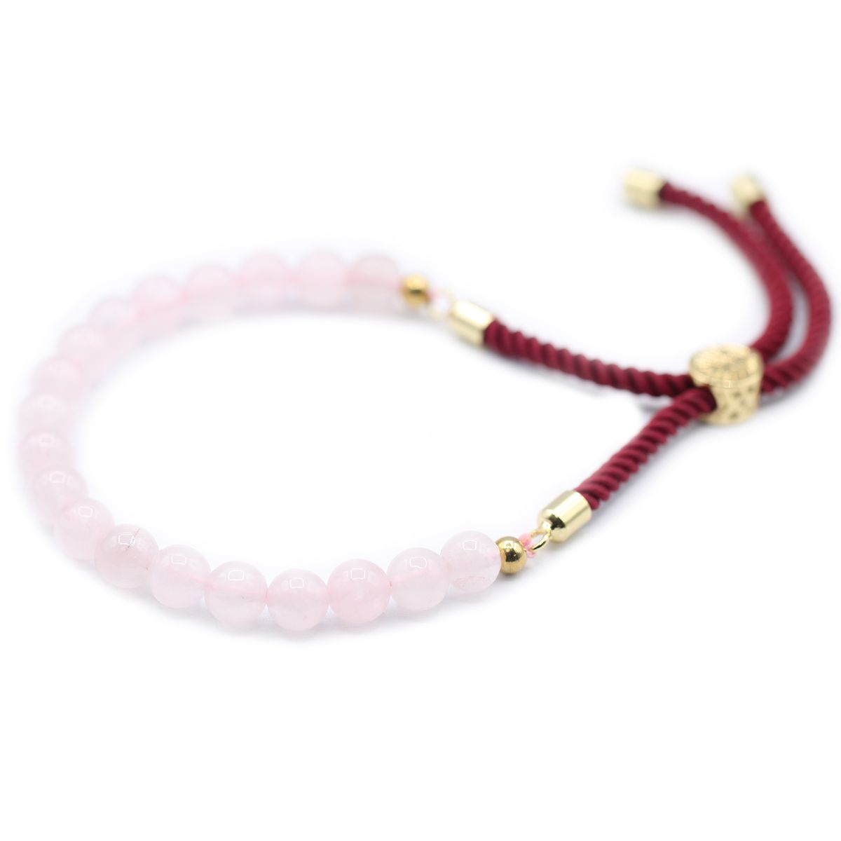 Pulseira de fio bordô com quartzo rosa