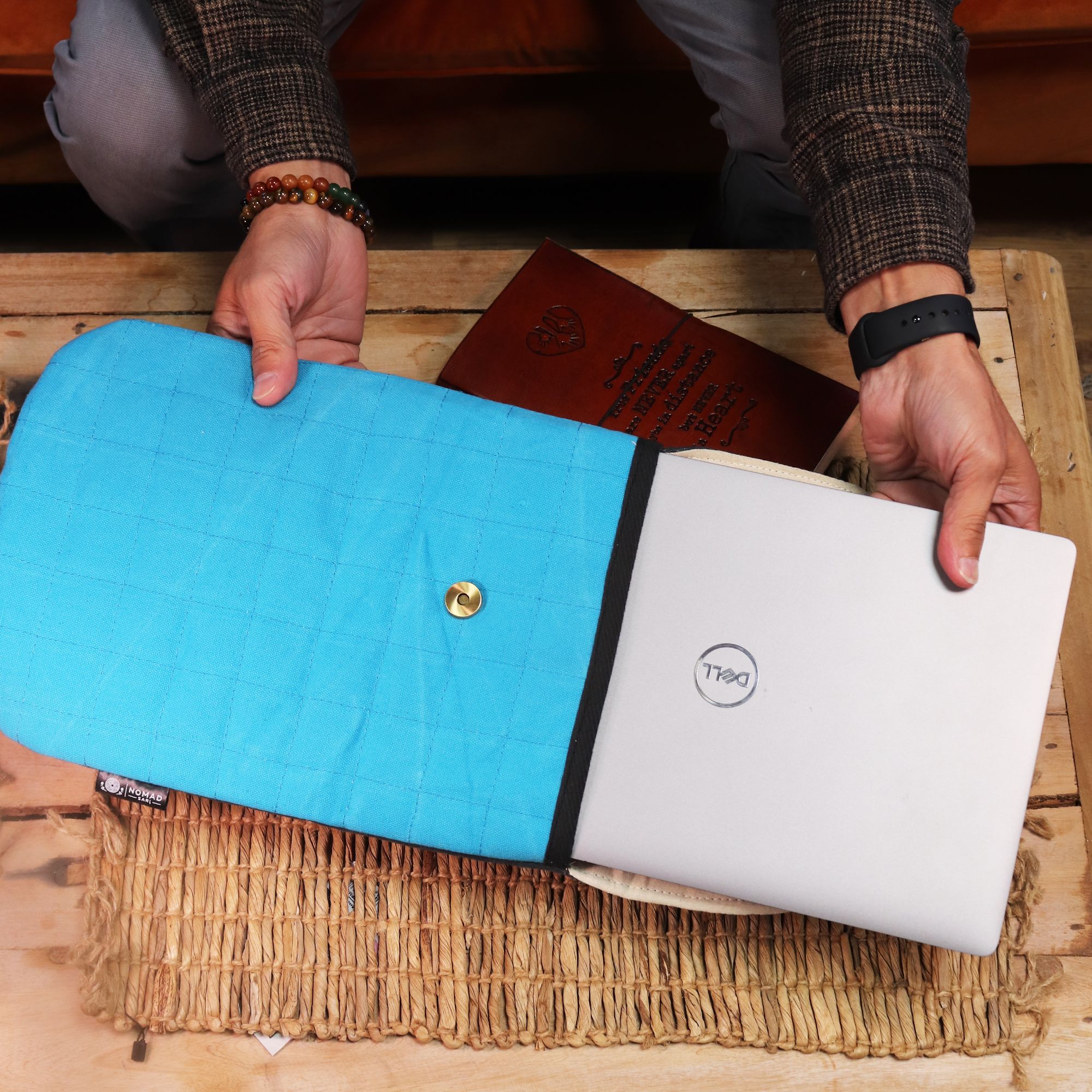 Vadderat Laptopfodral - Turkos - Stentvättat