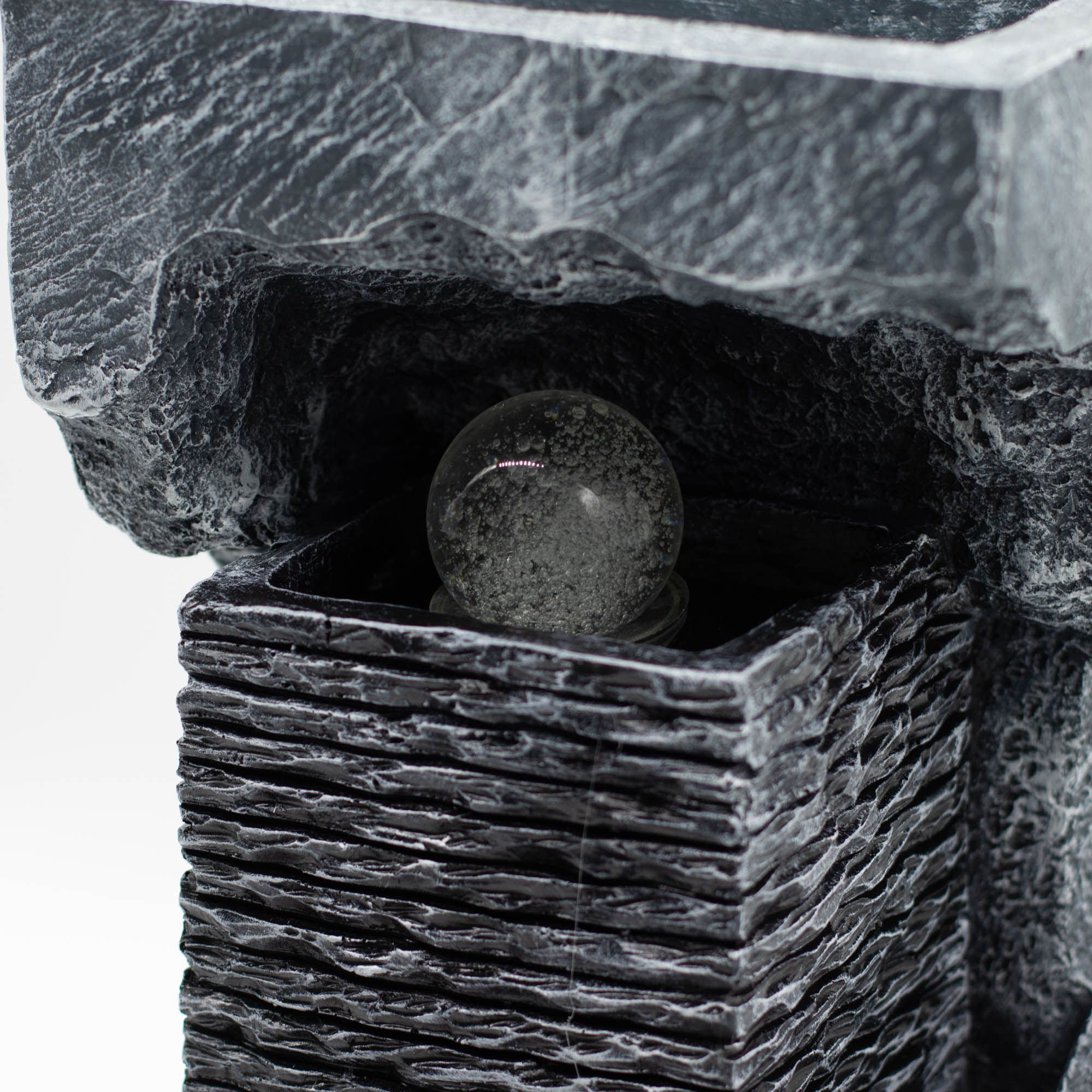 Fractured Stone Effect Water Feature - 24x22x48cm - Colour Changing Crystal Ball