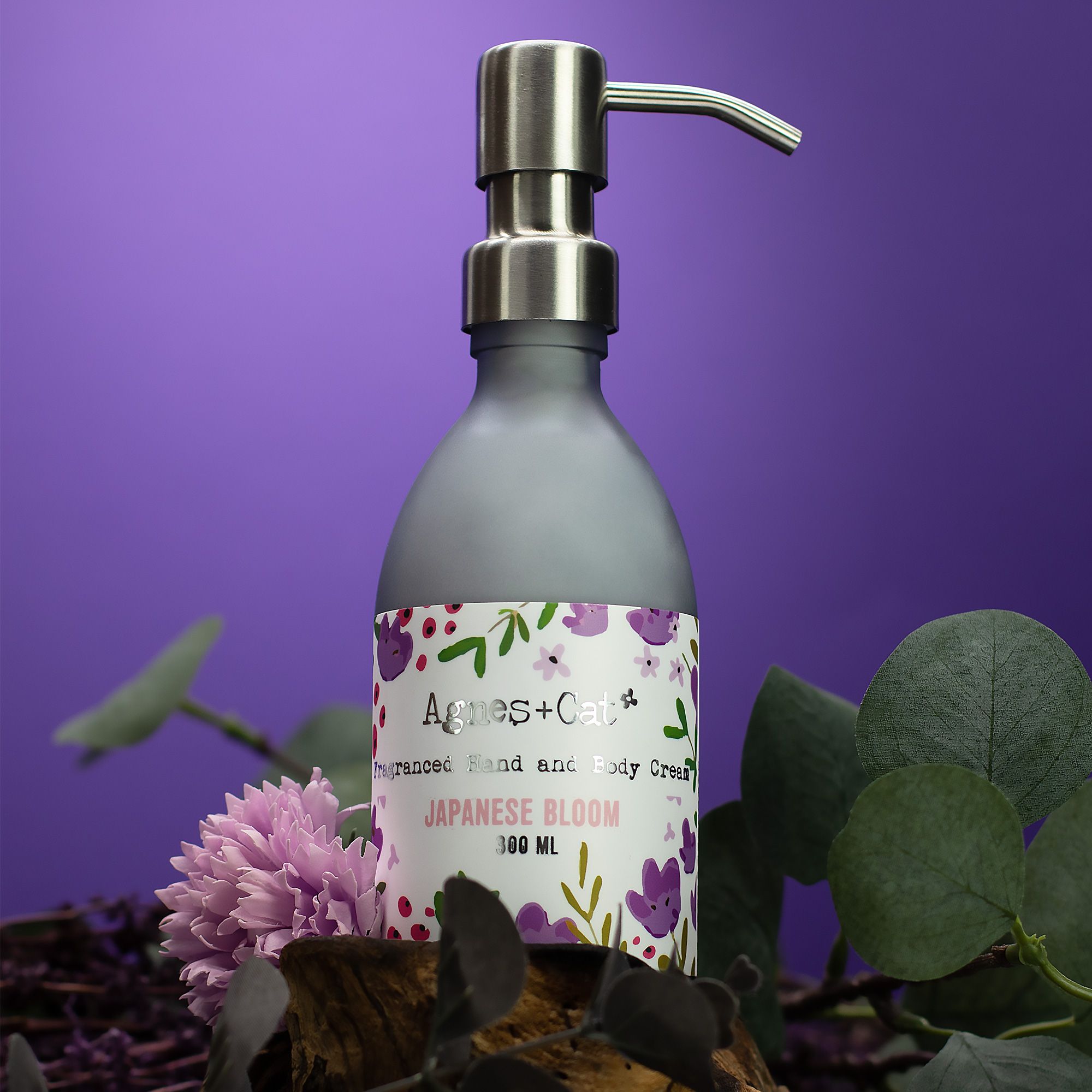 Japanese Bloom Hand & Body Cream - Quick-Absorbing, Floral Scent, Frosted Grey Glass Bottle, 250ml