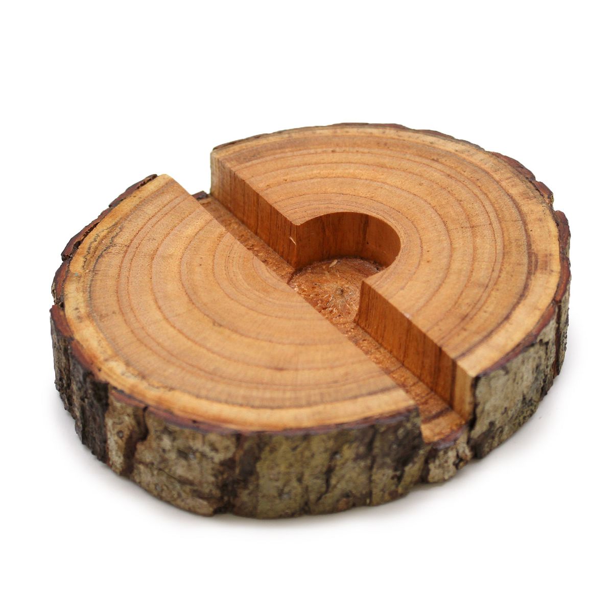 Suporte para telemóvel em tronco pequeno (fatia inteira) - Natural