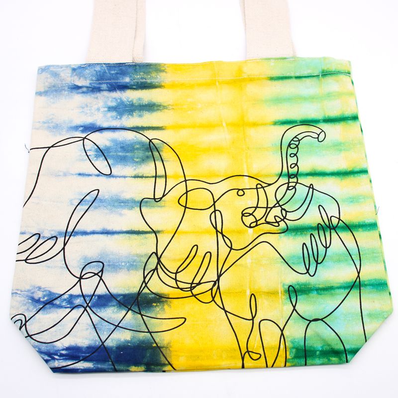 Bavlněná Taška (6oz) - 38x42x12cm - Slony - Vícebarevná - Přírodní Popruhy