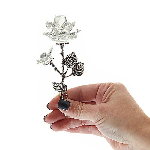 Rose de Cristal avec Tige d'Argent