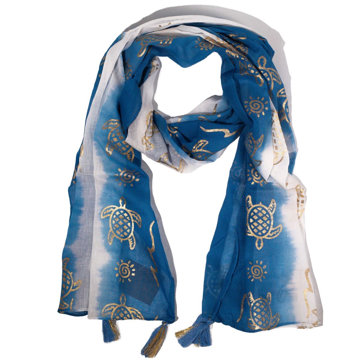 Lenço de verão Nomad Sari com padrão de tartarugas – azul marinho (180x50 cm)