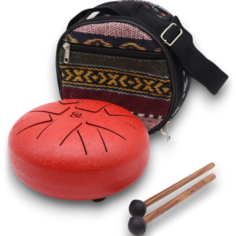 Tambour Tongue Drum en Acier OM Rouge - 16 cm