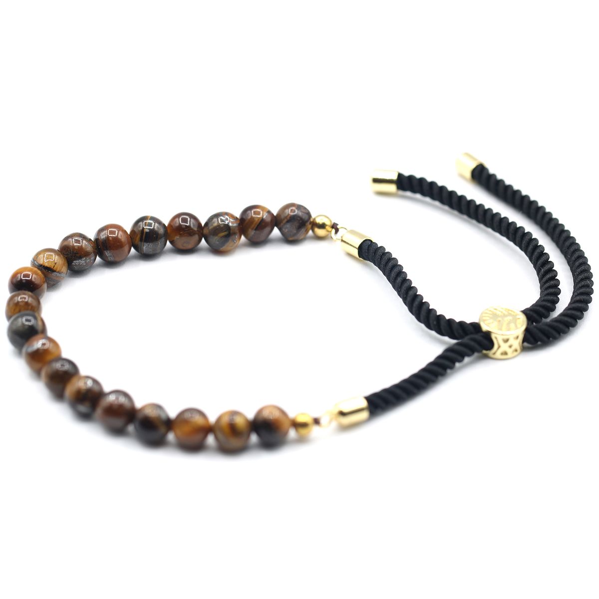 Pulseira de fio preto com olho de tigre