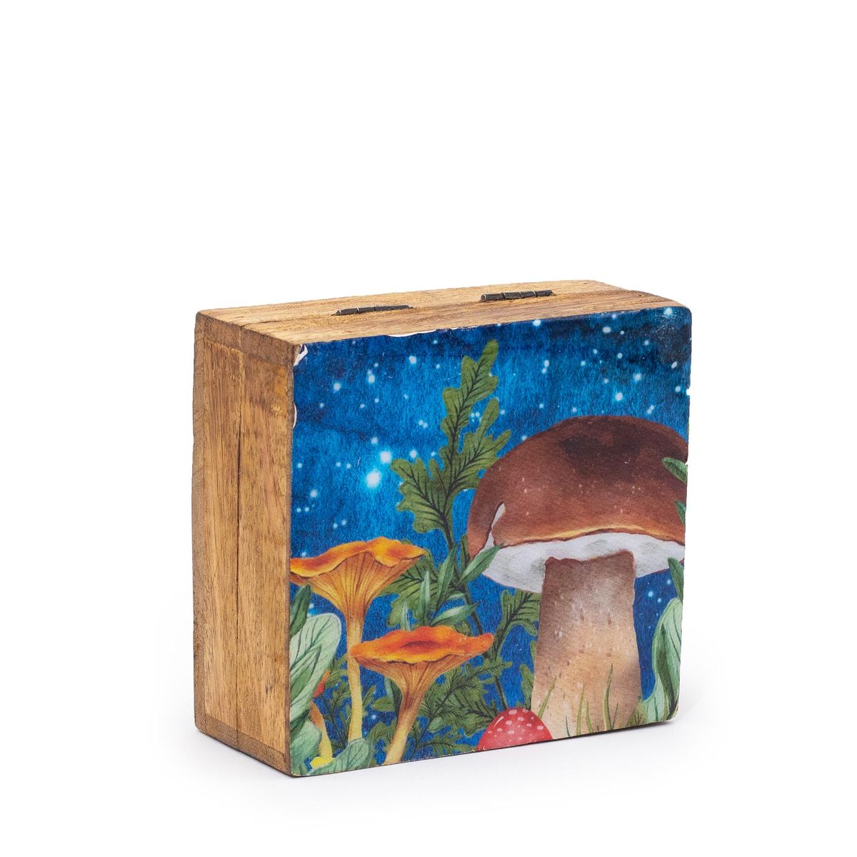Caixa quadrada esmaltada pequena 10x10x4,2 cm - Cogumelo verde-azulado
