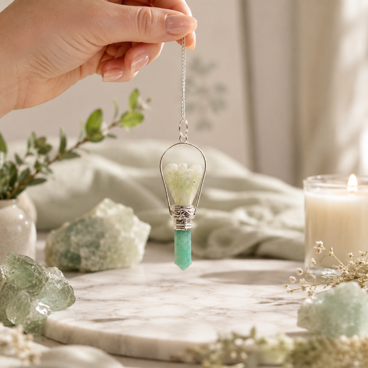 Angel Pendulum with Ring- Green Aventurine