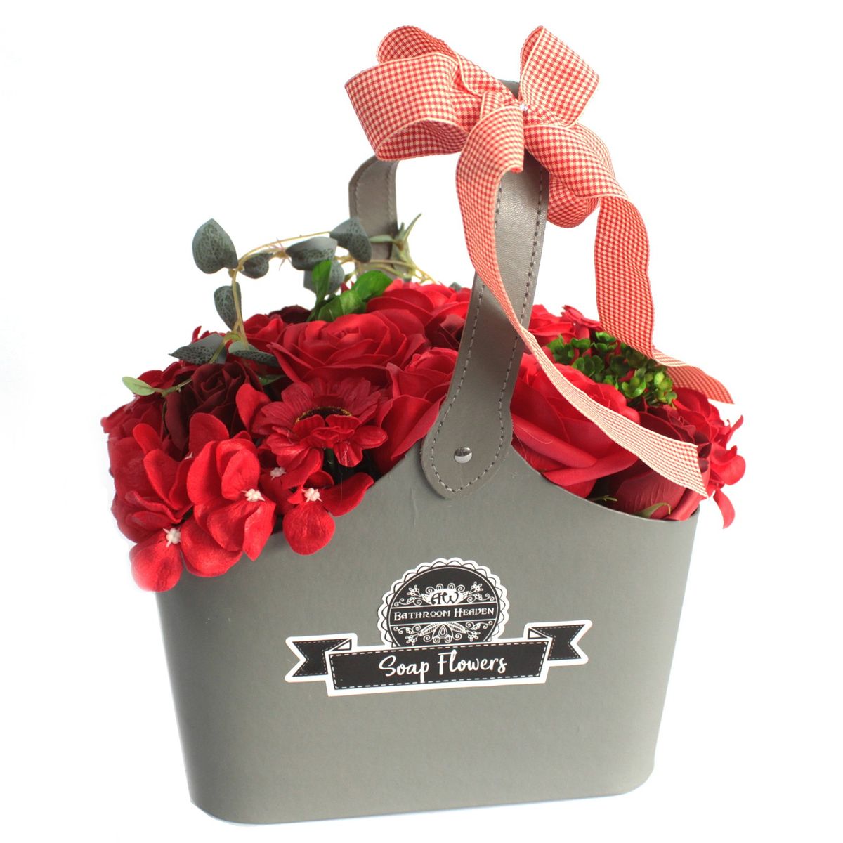 Cesto com ramo de flores de sabonete - vermelho