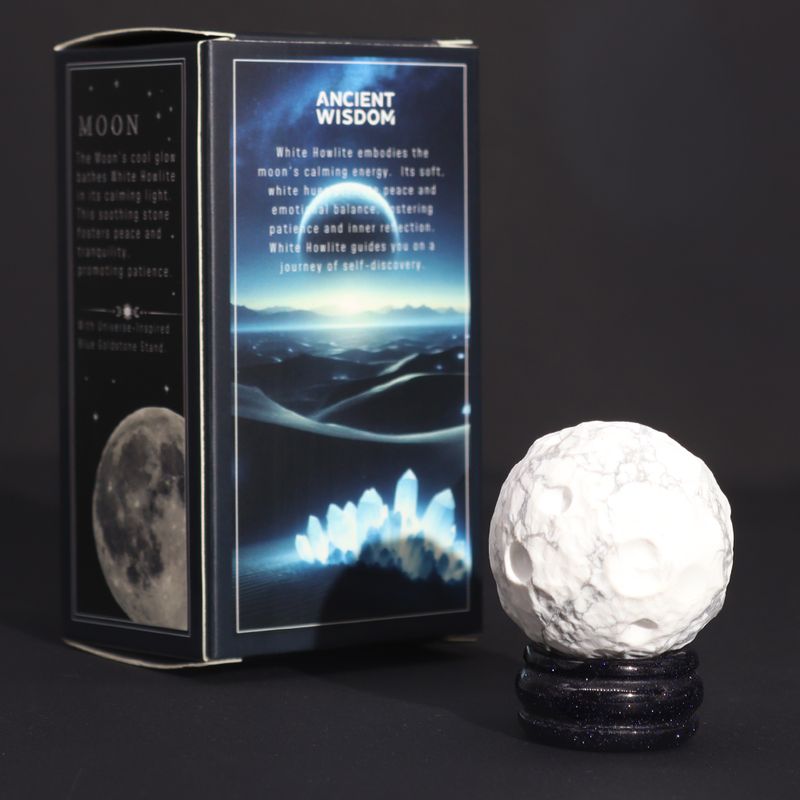 Planète en Howlite Blanc socle Goldstone Pierre de soleil