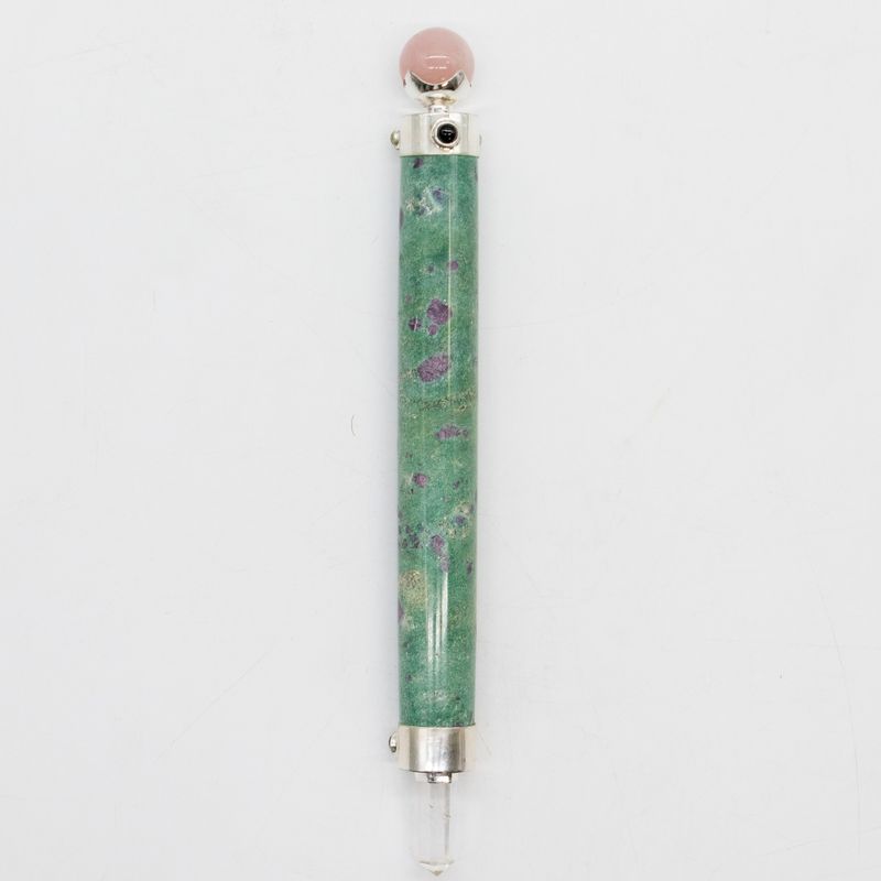 Verdant Heart Wand - Ruby Fuchsite Rose Quartz Crystal Ball top - 23cm