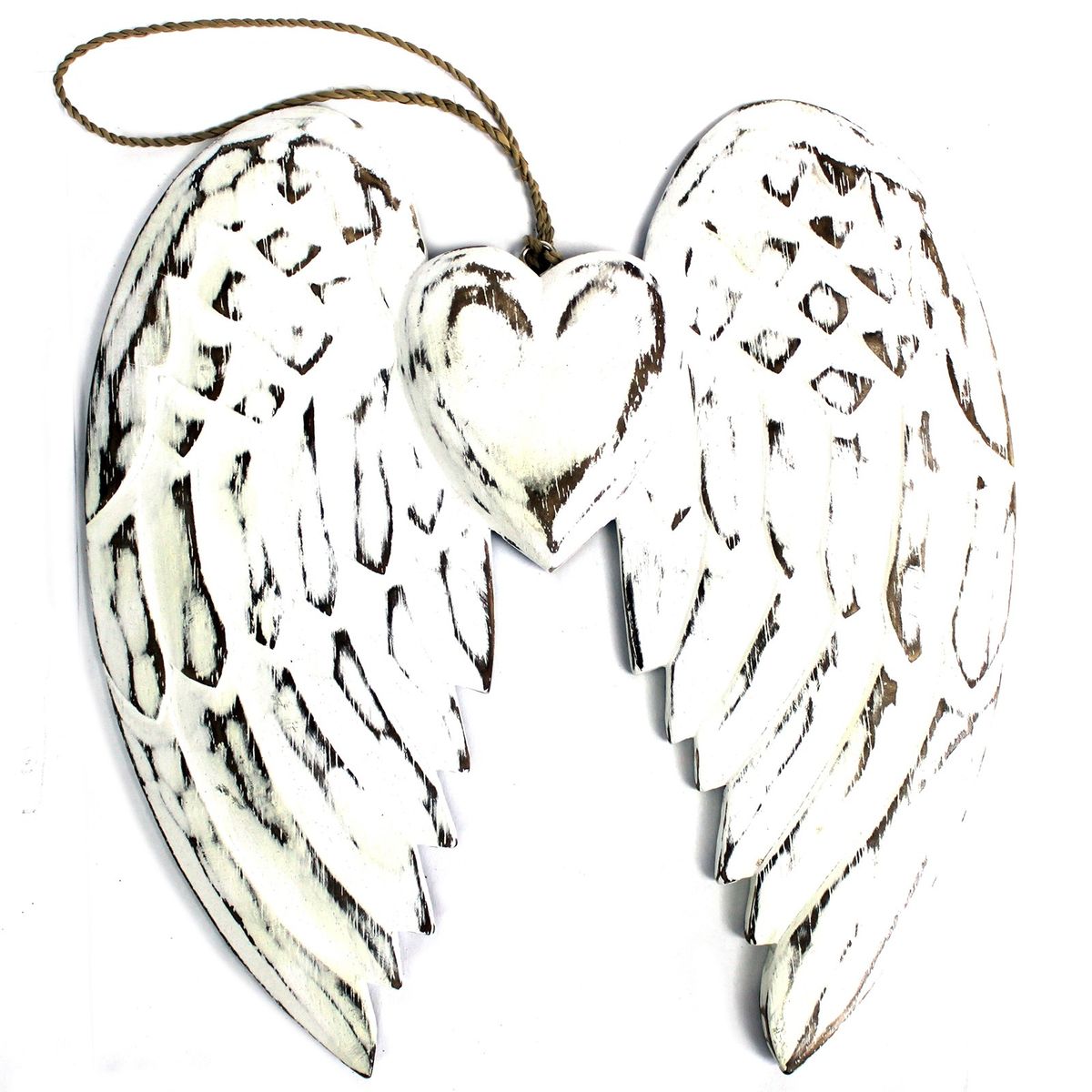 Asa de anjo dupla feita à mão e coração - 24 cm
