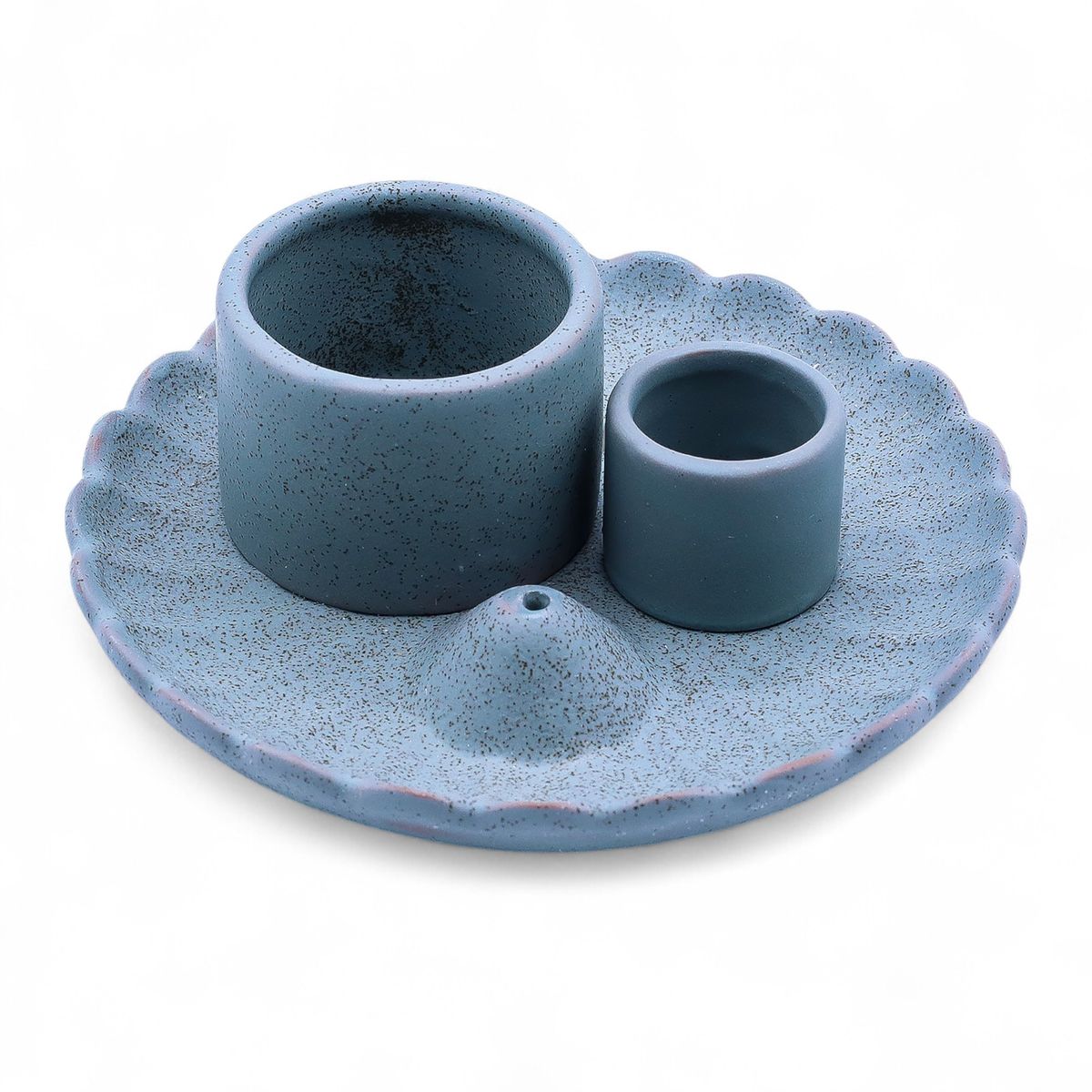 Suporte cerâmico para Pau santo e Incenso - Flor de lótus - Azul