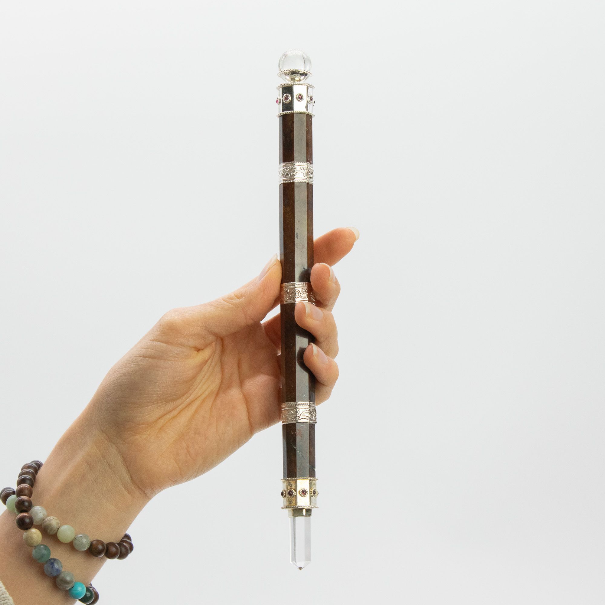 Varita Bloodroot Soverign -Extra Largo Fancy Jasper Magic- Parte superior de bola de cristal - 26cm