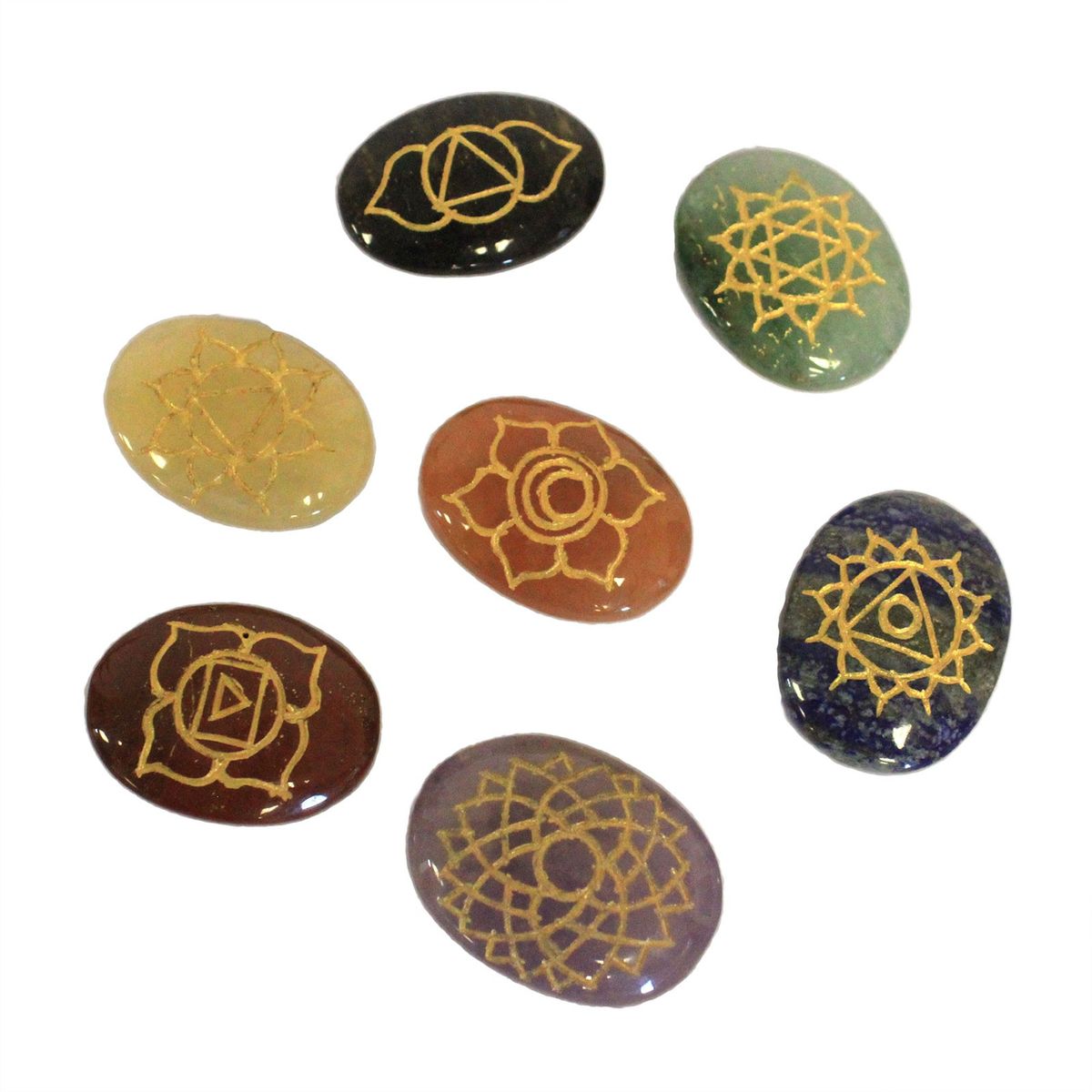 Conjunto de Pedras Chakra Grandes (Forma Oval)