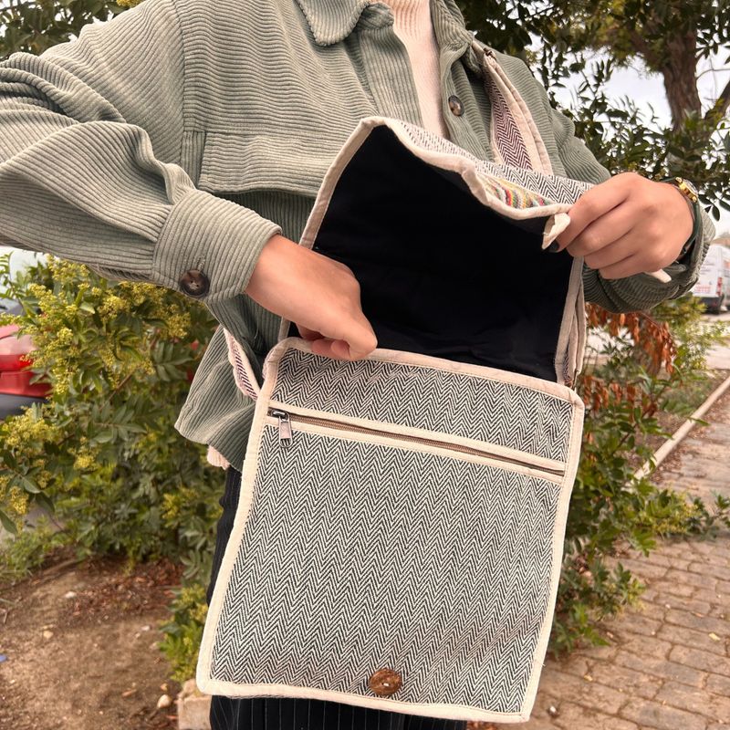Sac Messager en Chanvre pour Ordinateur Portable - Courbes