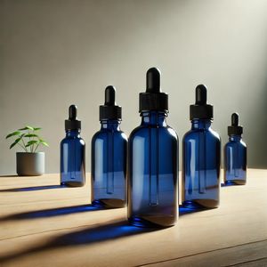 Blå Glasflaskor med Olika Förslutningar