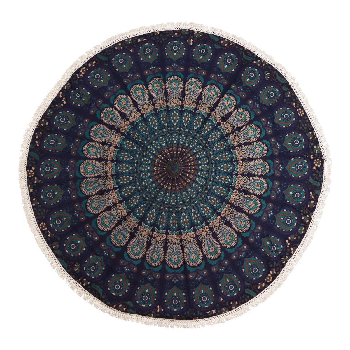 Pequeno Mandala Roundie de algodão (130 cm) - Azuis do pavão