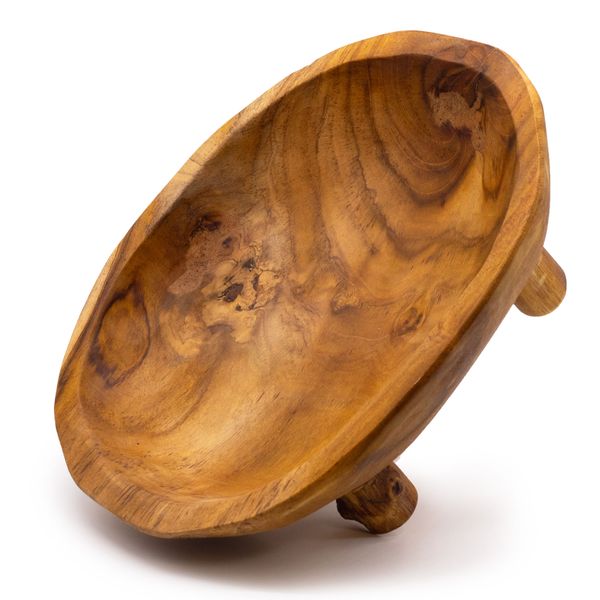 Bol à fruits en bois de teck lisse avec pieds - 30x23x10cm