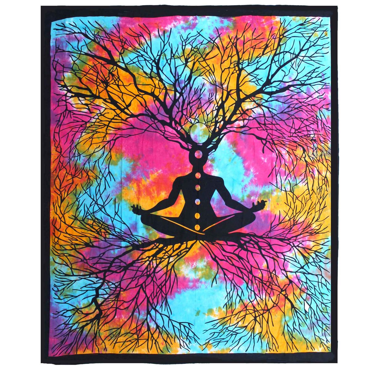Colcha dupla de algodão + tapeçaria de parede - Yoga Árvore