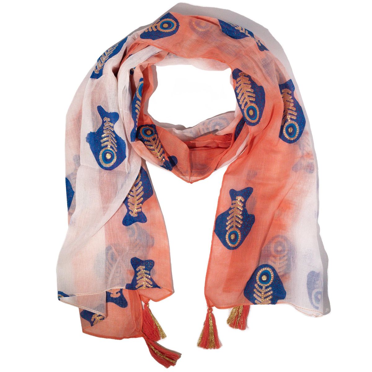 Lenço Nomad Sari Aqua Fish – Coral (180x50 cm)