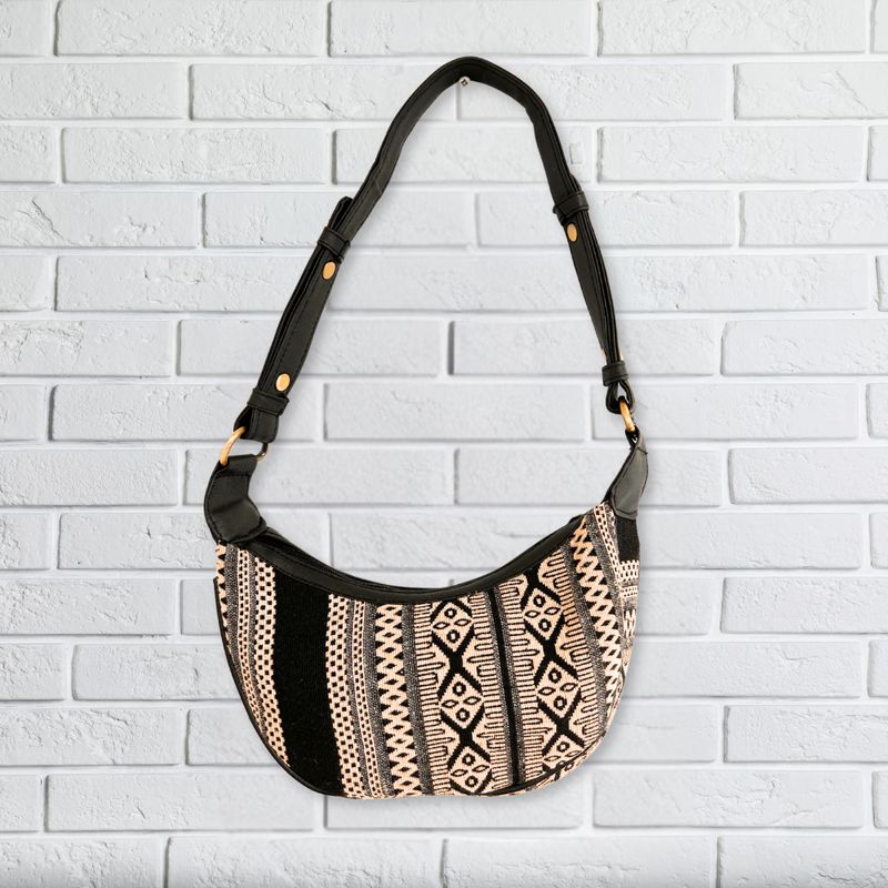 Sac Hobo en Jacquard - Gris Métro (sangle noire)