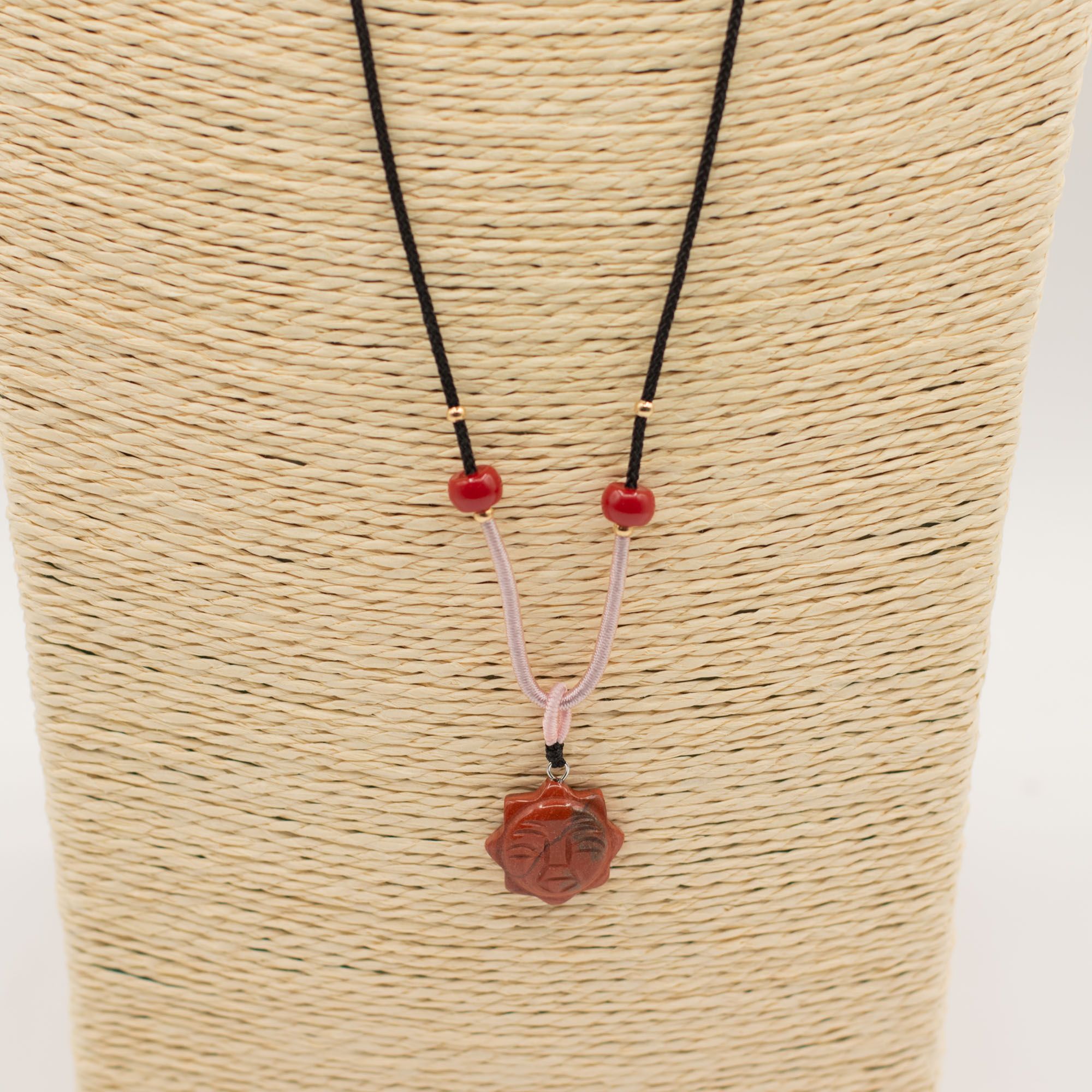 Cord Necklace Gemstone Pendant - Carnelian Sun Face