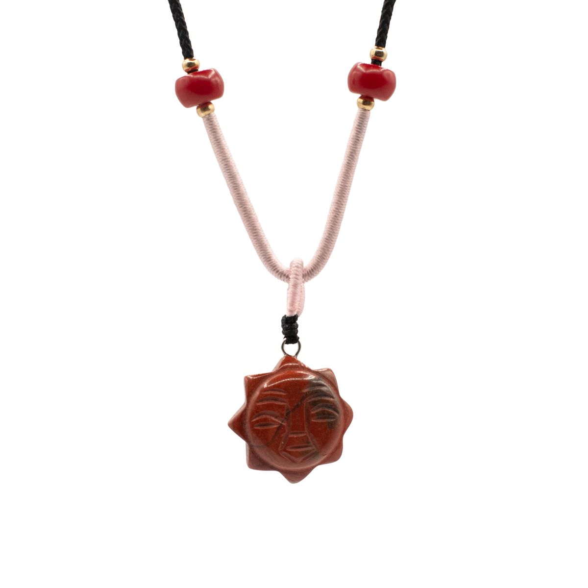 Colar de cordão com pendente de pedra preciosa – Rosto do Sol de cornalina