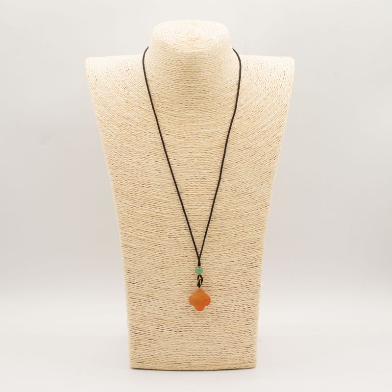 Cord Necklace Gemstone Pendants - Red Jade Clover